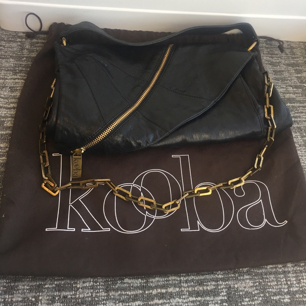 Kooba handbag, hobo, women, gold chain, black
